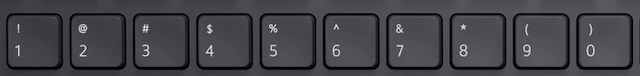 Number row: 1 through 0 across the top of the keyboard